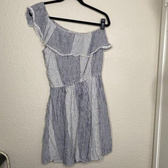 American Eagle Striped Blue and White One Shoulder Dress Medium - Picture 7 of 8